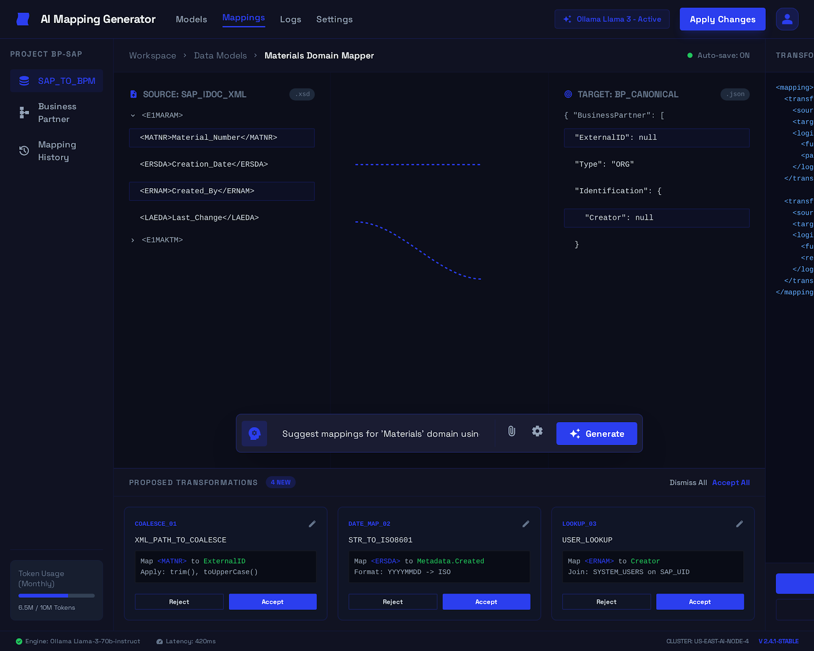AI-driven XML mapping generator in Konturo
