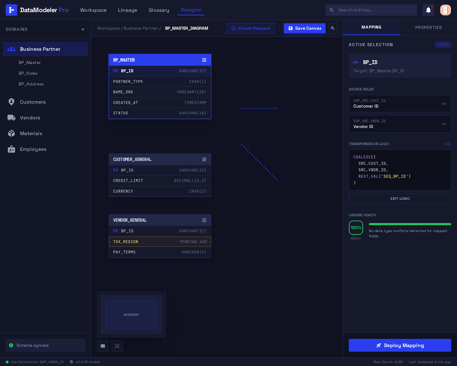 Business partner mapping workspace in Konturo
